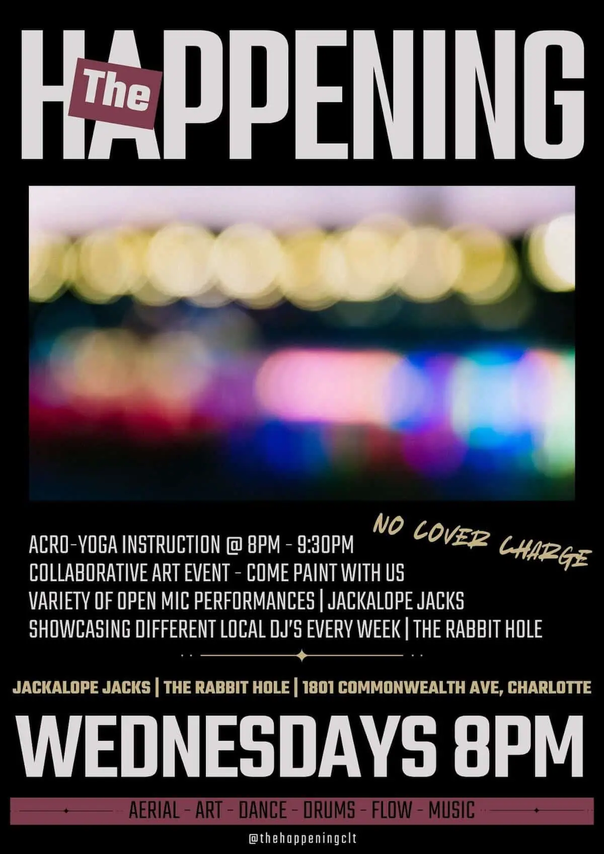 The Happening -- Collaborative arts/music/dance event event image from Charlotte On The Cheap.