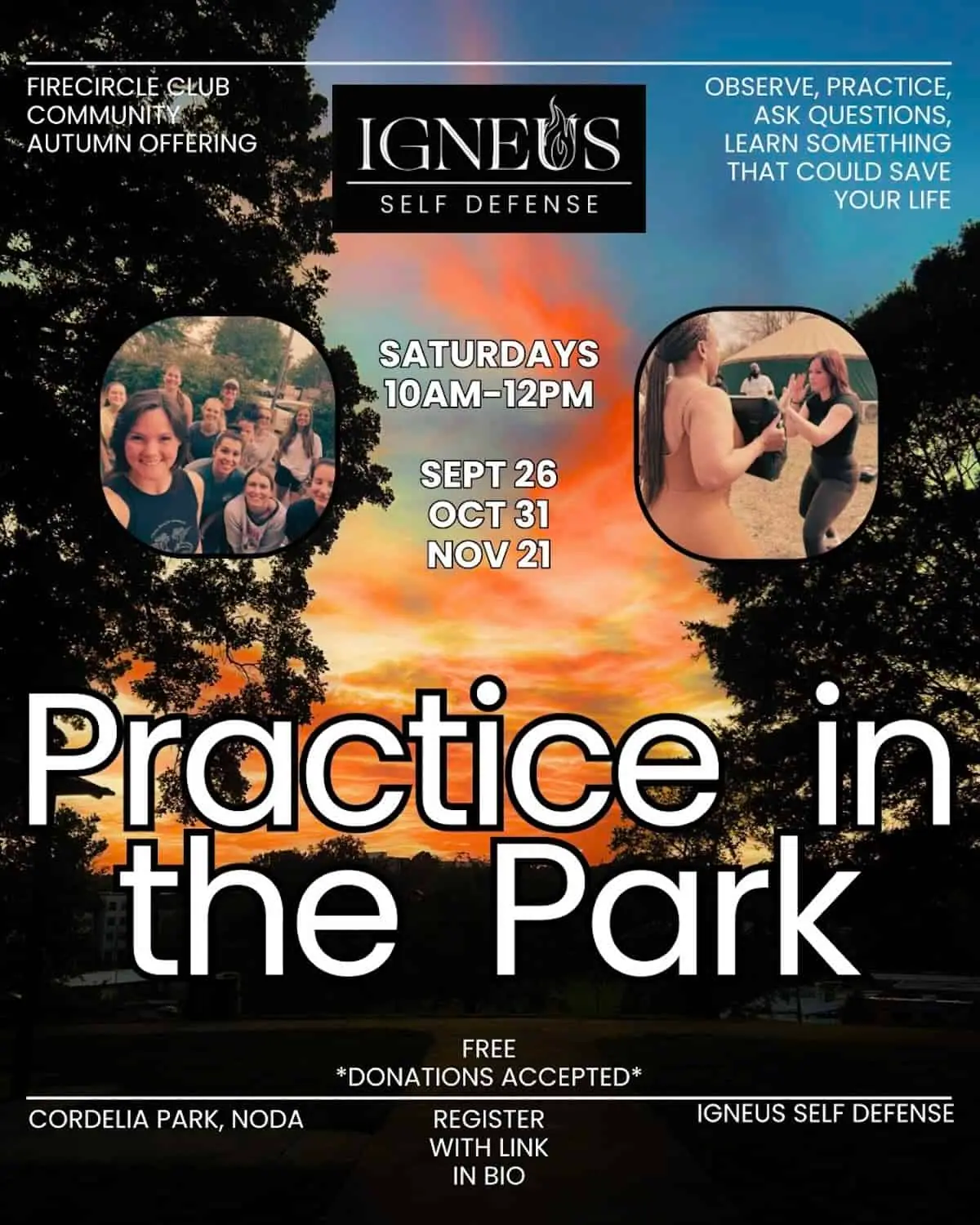 Igneus Self Defense: Practice in the Park event image from Charlotte On The Cheap.
