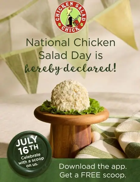 Chicken Salad Chick: Free scoop for National Chicken Salad Day event image from Charlotte On The Cheap.