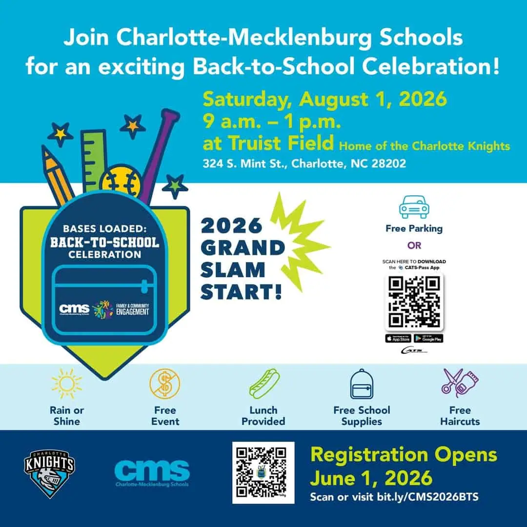 Charlotte-Mecklenburg Schools Back to School Celebration: Free haircuts, school supplies, lunch, more... event image from Charlotte On The Cheap.