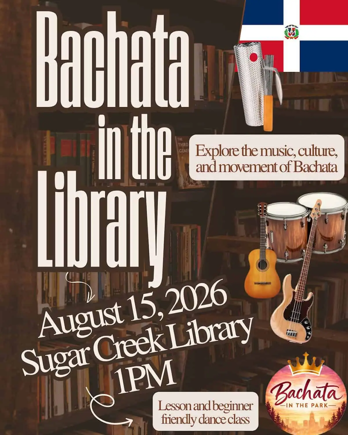 Bachata in the Library event image from Charlotte On The Cheap.