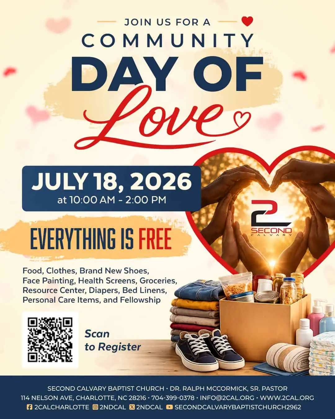 Community Day of Love at Second Calvary Baptist Church: free food, clothes, diapers, more... event image from Charlotte On The Cheap.