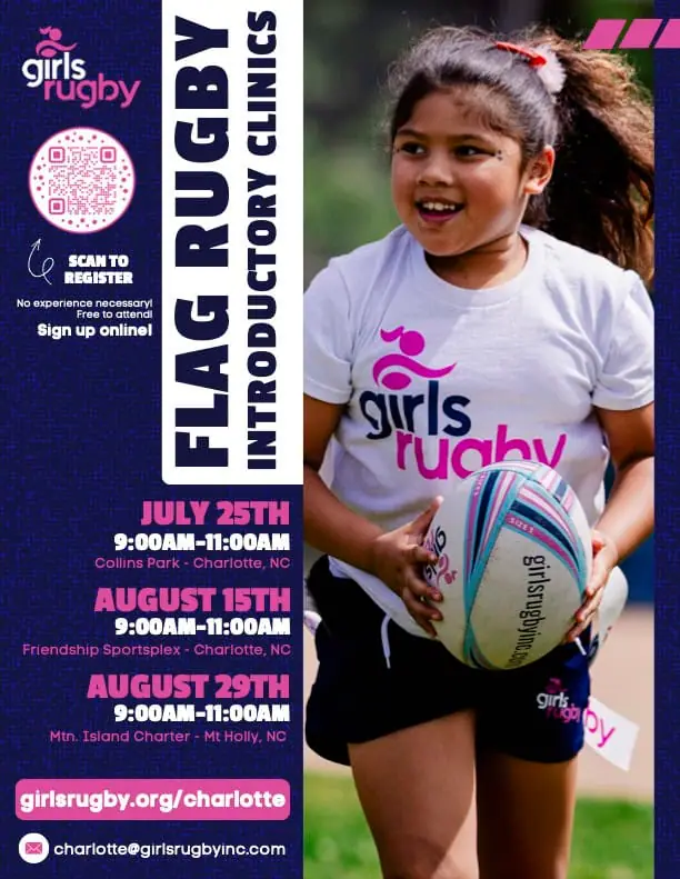 Free Introductory Flag Rugby Clinics for Girls event image from Charlotte On The Cheap.