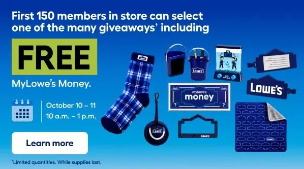 Lowe’s gives away lots of free gifts for two days — including MyLowe’s Money event image from Charlotte On The Cheap.