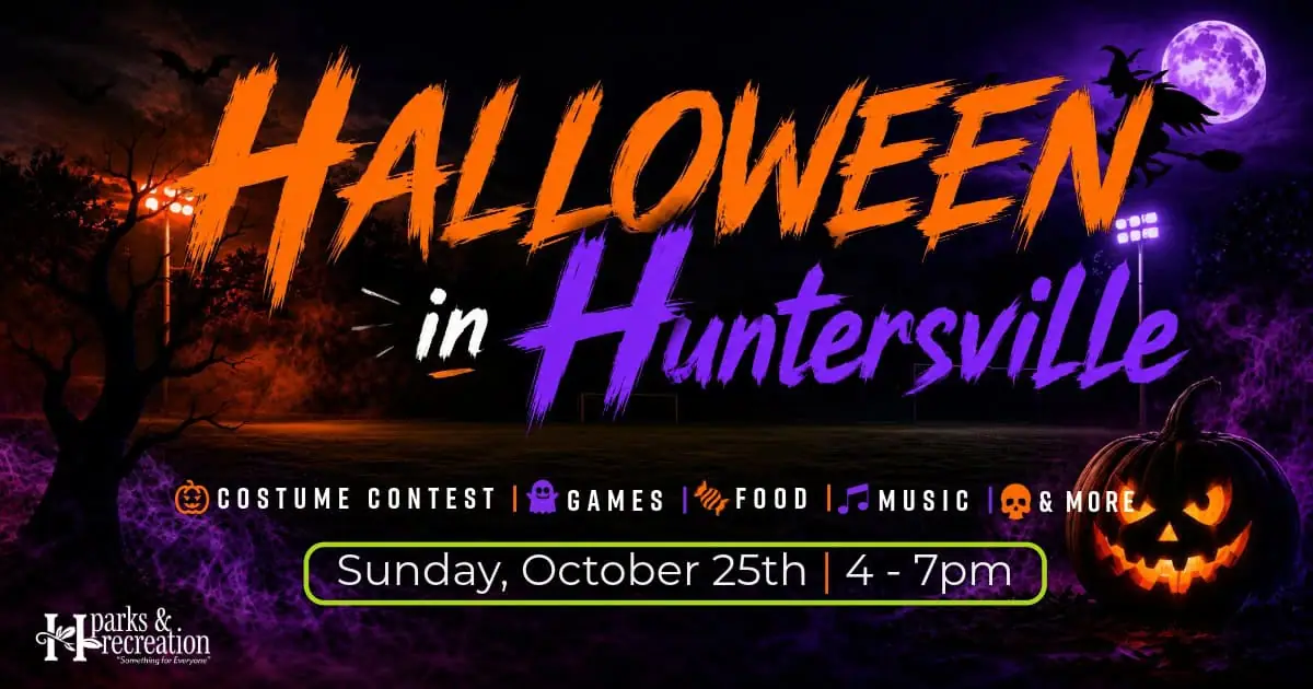 Halloween in Huntersville Festival, including drone show event image from Charlotte On The Cheap.