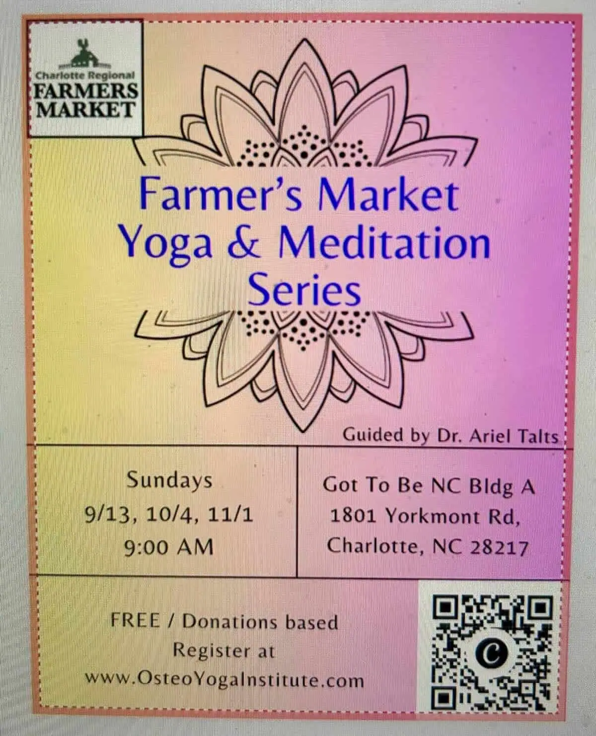 Free or donation-based yoga at Famers' Market event image from Charlotte On The Cheap.