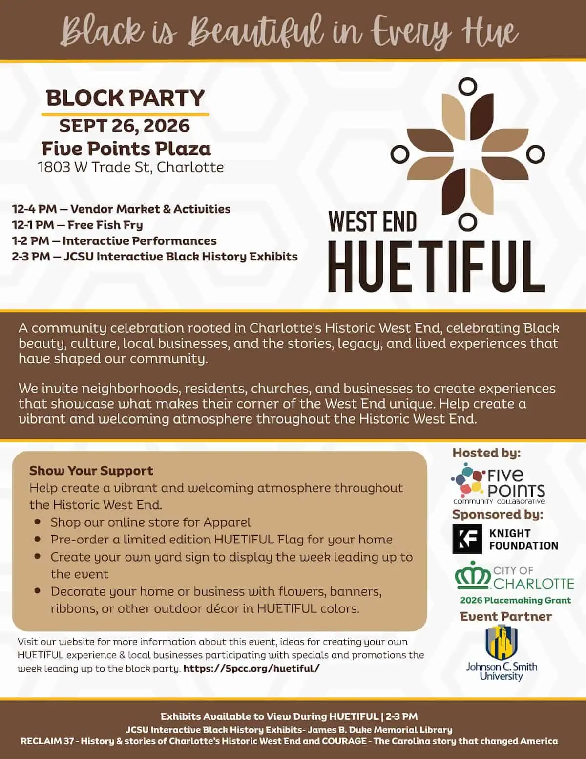 West End Huetiful Block Party and Free Fish Fry event image from Charlotte On The Cheap.