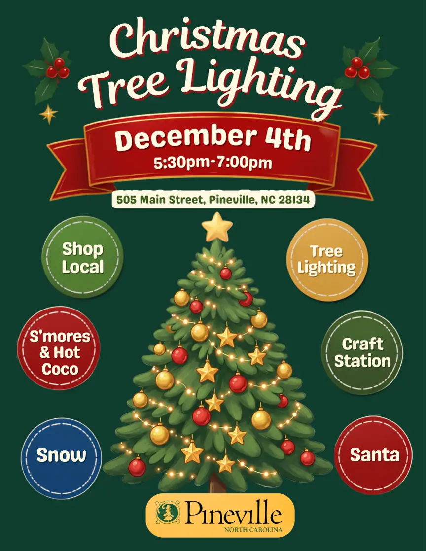 Town of Pineville Tree Lighting event image from Metro neighborhood calendars.